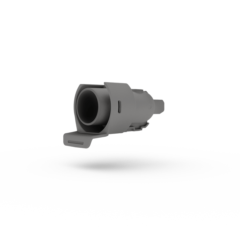 Replacement CPAP Machine part Air Outlet in grey, floating on transparent background