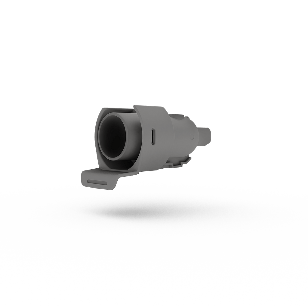 Replacement CPAP Machine part Air Outlet in grey, floating on transparent background