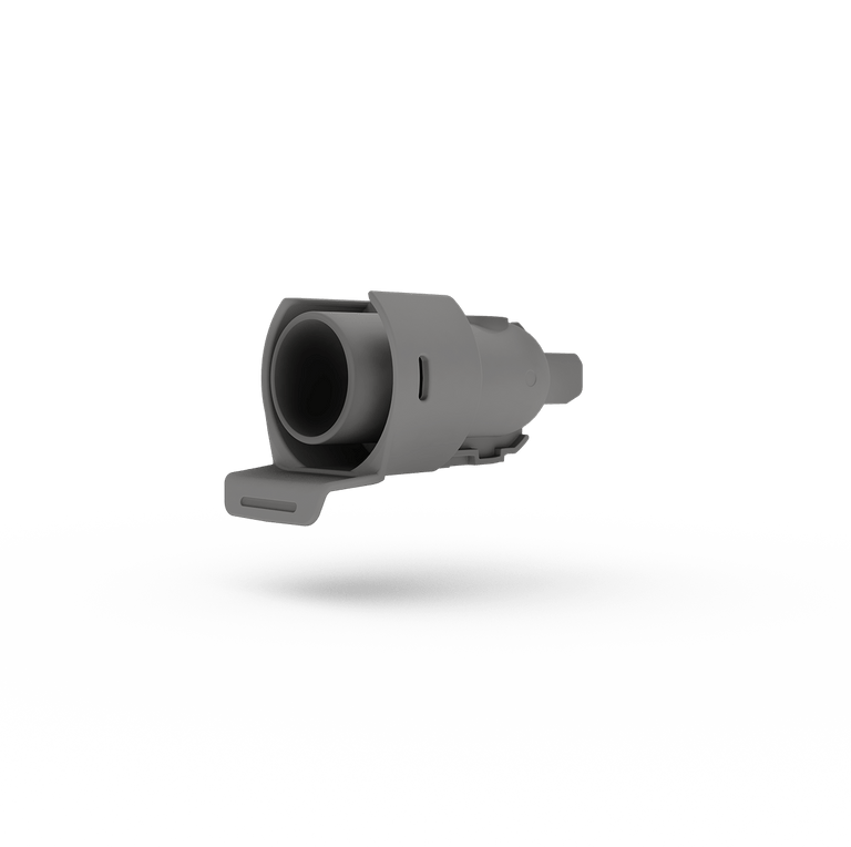 Replacement CPAP Machine part Air Outlet in grey, floating on transparent background