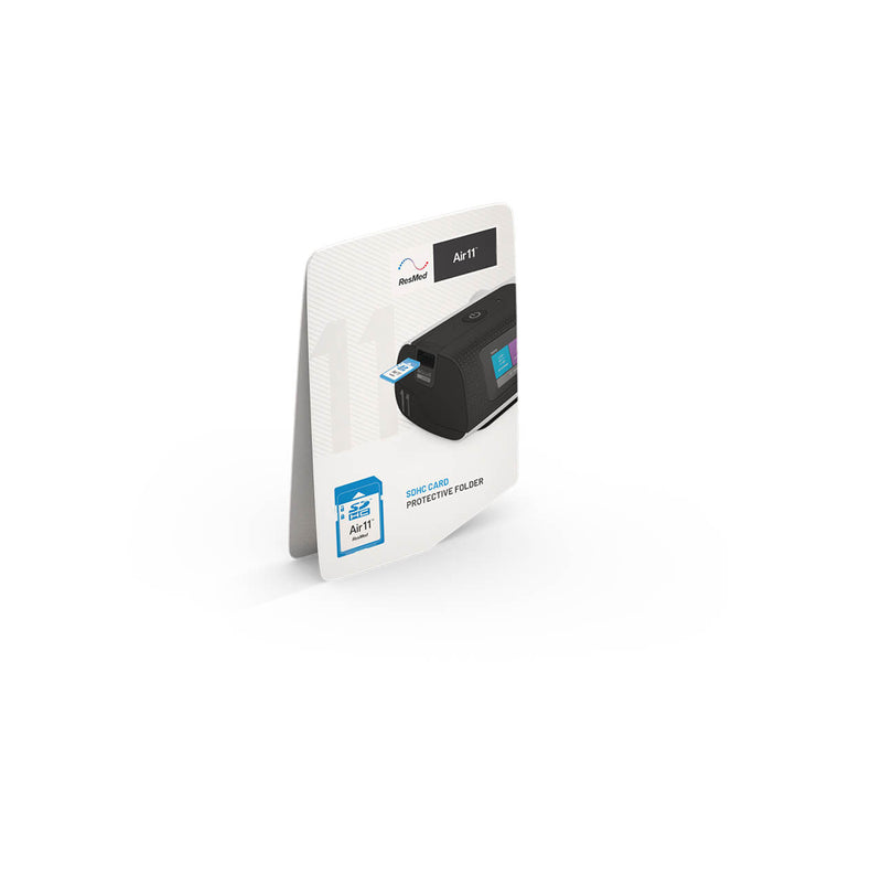 AirSense 11 SD card packaging, the packaging is white with a picture of a AirSense 11 on it. it is sitting on a white background