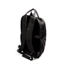 Resmed luxe bag, A black backpack shown from a rear three-quarter view, featuring padded shoulder straps, top carry handles, and side pockets, set against a plain white background.