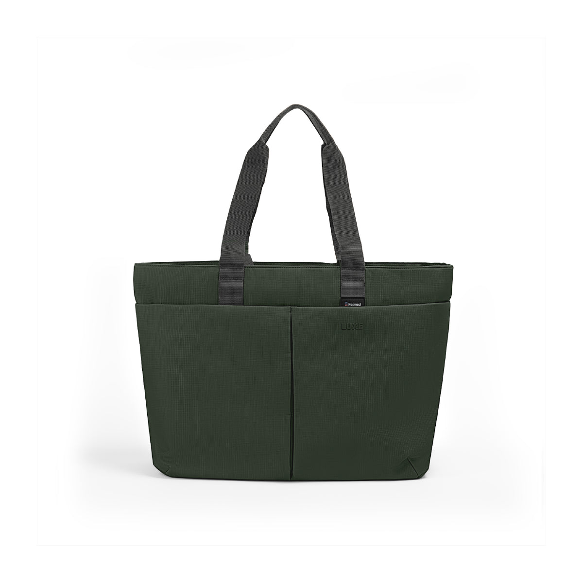 Luxe Tote bag An olive green tote bag with dark gray handles, shown from the front on a clean white background.
