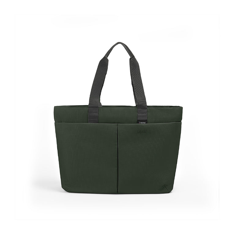 Luxe Tote bag An olive green tote bag with dark gray handles, shown from the front on a clean white background.