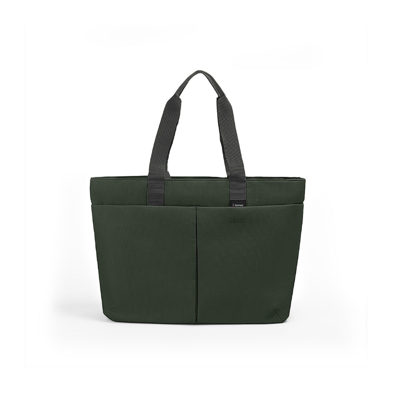Luxe Tote bag An olive green tote bag with dark gray handles, shown from the front on a clean white background.