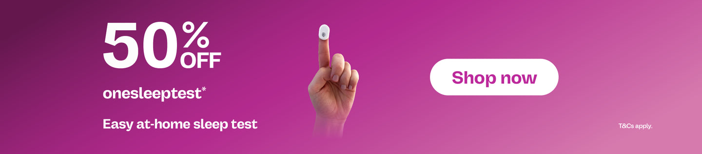 Main Homepage banner promoting 50 percent off onesleeptest