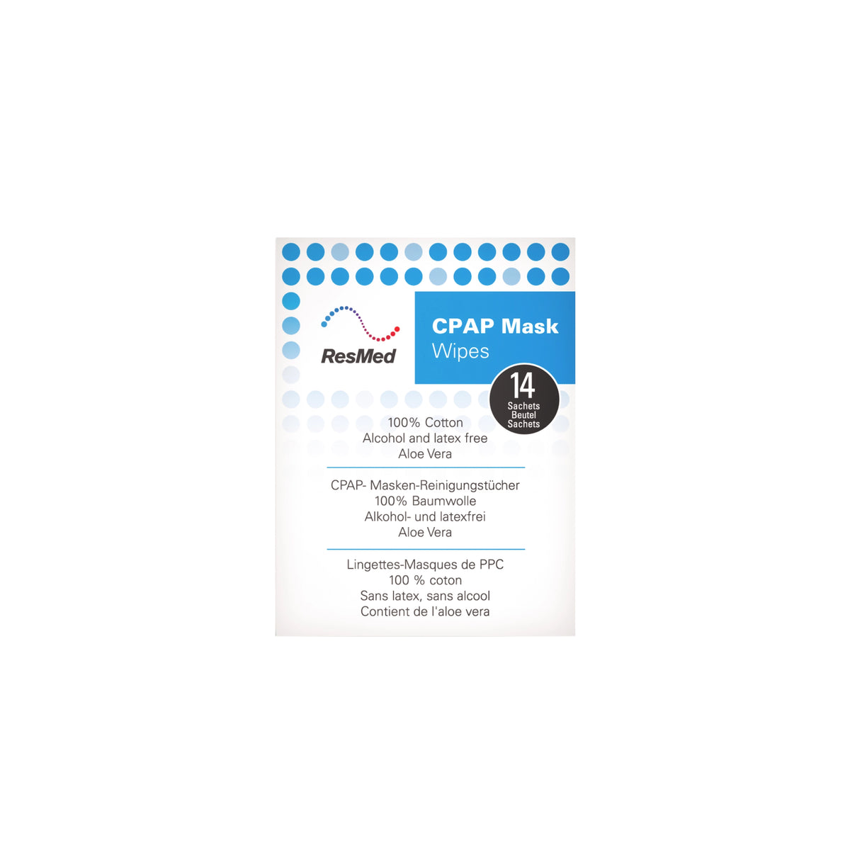 A pack of 14 pack Resmed CPAP Mask Wipes 