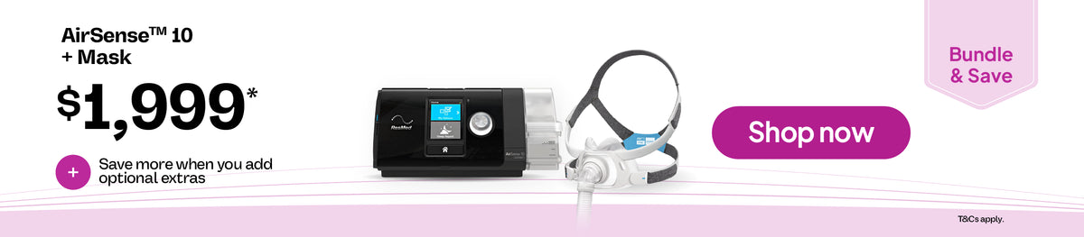 Resmed AirSense 10 CPAP machine and mask bundle offer priced at $1,999, with additional savings available on optional extras.