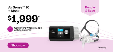 Resmed AirSense 10 CPAP machine and mask bundle offer priced at $1,999, with additional savings available on optional extras.