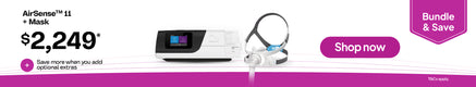 Resmed AirSense 11 CPAP machine and mask bundle offer priced at $2,249, with additional savings available on optional extras.