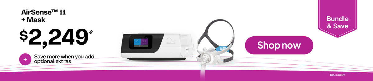Resmed AirSense 11 CPAP machine and mask bundle offer priced at $2,249, with additional savings available on optional extras.