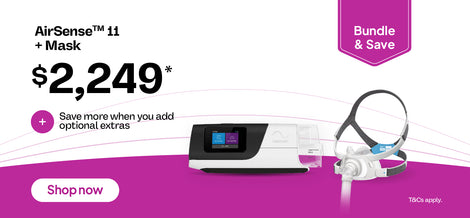 Resmed AirSense 11 CPAP machine and mask bundle offer priced at $2,249, with additional savings available on optional extras.